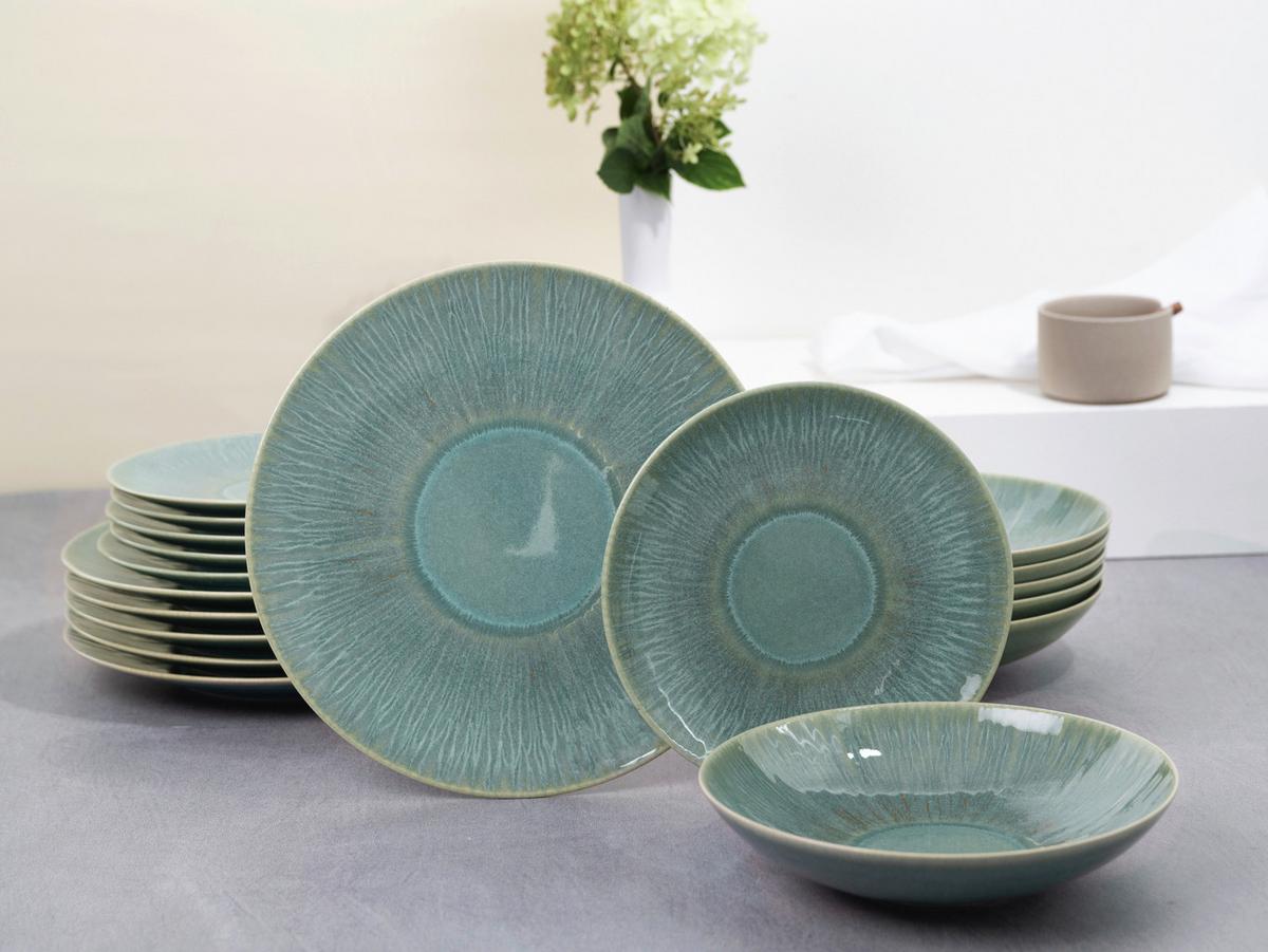 Tafelservice Steingut 4 Personen Geschirr Set - Grün, Basics, Keramik (43/40/37cm) - Creatable