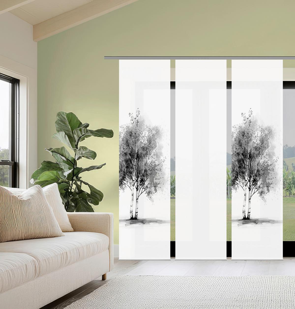 Flächenvorhang Tree 3er Set - Grau Hochglanz/Weiß, Natur, Textil (60/245cm)