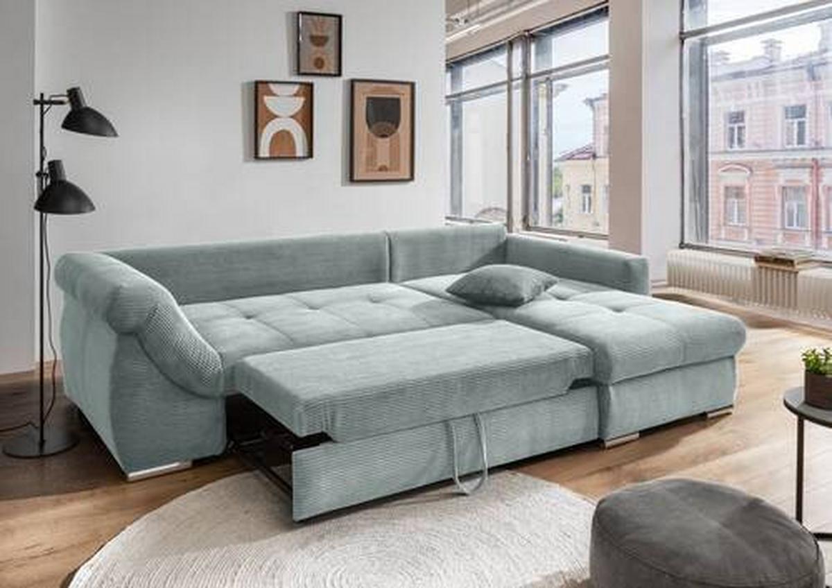 Ecksofa Federico Hellblau S: 302/188 cm - Chromfarben/Hellblau, MODERN, Holz/Textil (302/188cm) - MID.YOU
