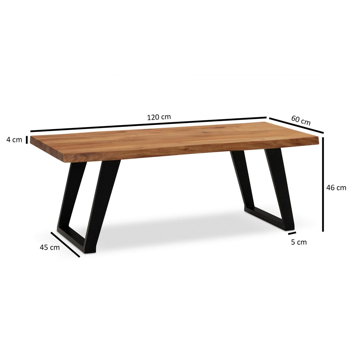 Couchtisch Couchtisch - Schwarz/Akaziefarben, Design, Holz/Metall (120/60/46cm) - MID.YOU