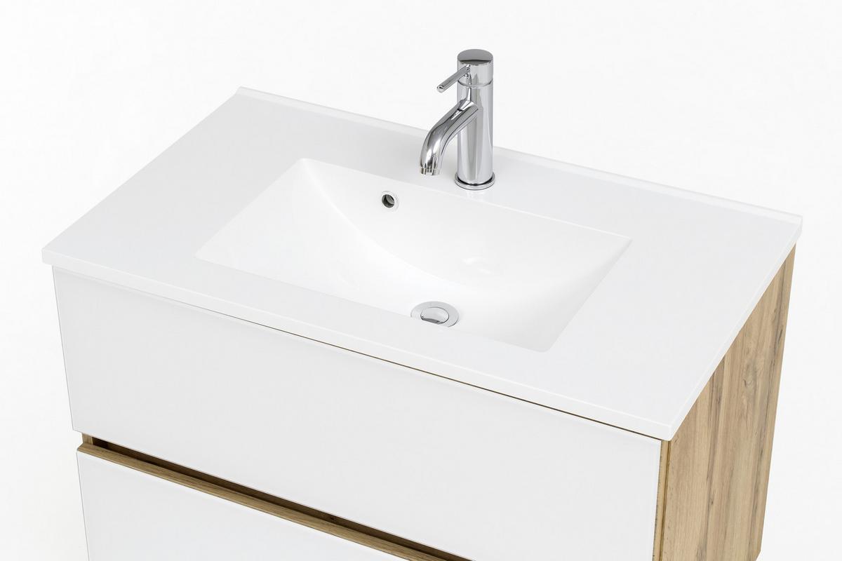 Badmöbel-Set 6-Tlg. inkl. LED Helsinki, Weiß/Eiche - Eichefarben/Weiß, KONVENTIONELL, Glas/Holzwerkstoff (160cm) - Held