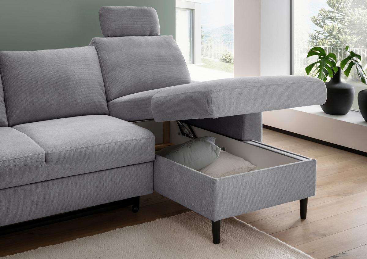 Eckschlafsofa Passione Dunkelgrau S: 234x147 cm - Dunkelgrau/Schwarz, MODERN, Textil (234/147cm) - Livetastic