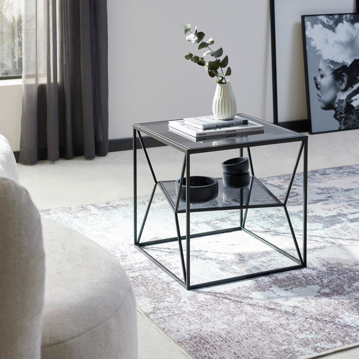 Odkládací stolek ANGEL - šedá/černá, Moderní, kov/sklo (45/45/45cm) - Premium Living