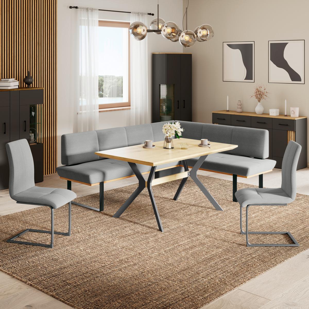 Eckbank Tristan Webstoff grau, S:225x175cm - Schwarz/Grau, MODERN, Holz/Textil (225/175cm) - James Wood
