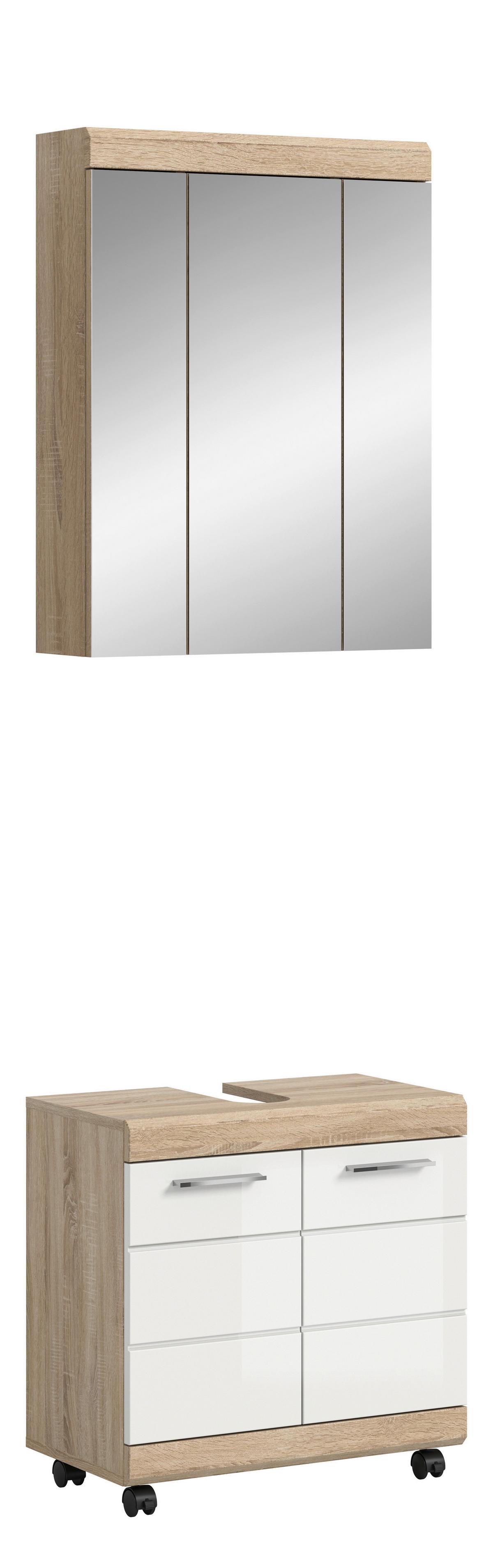 BADEZIMMER Eiche Dekor/Weiß B: 60cm - Weiß Hochglanz/Schwarz, Trend, Glas/Holzwerkstoff (60cm) - MID.YOU