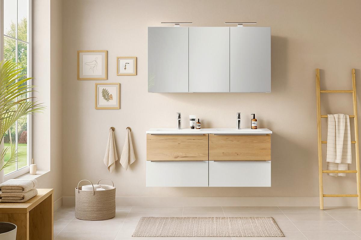 WASCHTISCHKOMBI Verona Weiß/Wildeiche B: 120cm - Wildeiche/Weiß, Trend, Holzwerkstoff/Stein (120/54/47cm) - Held
