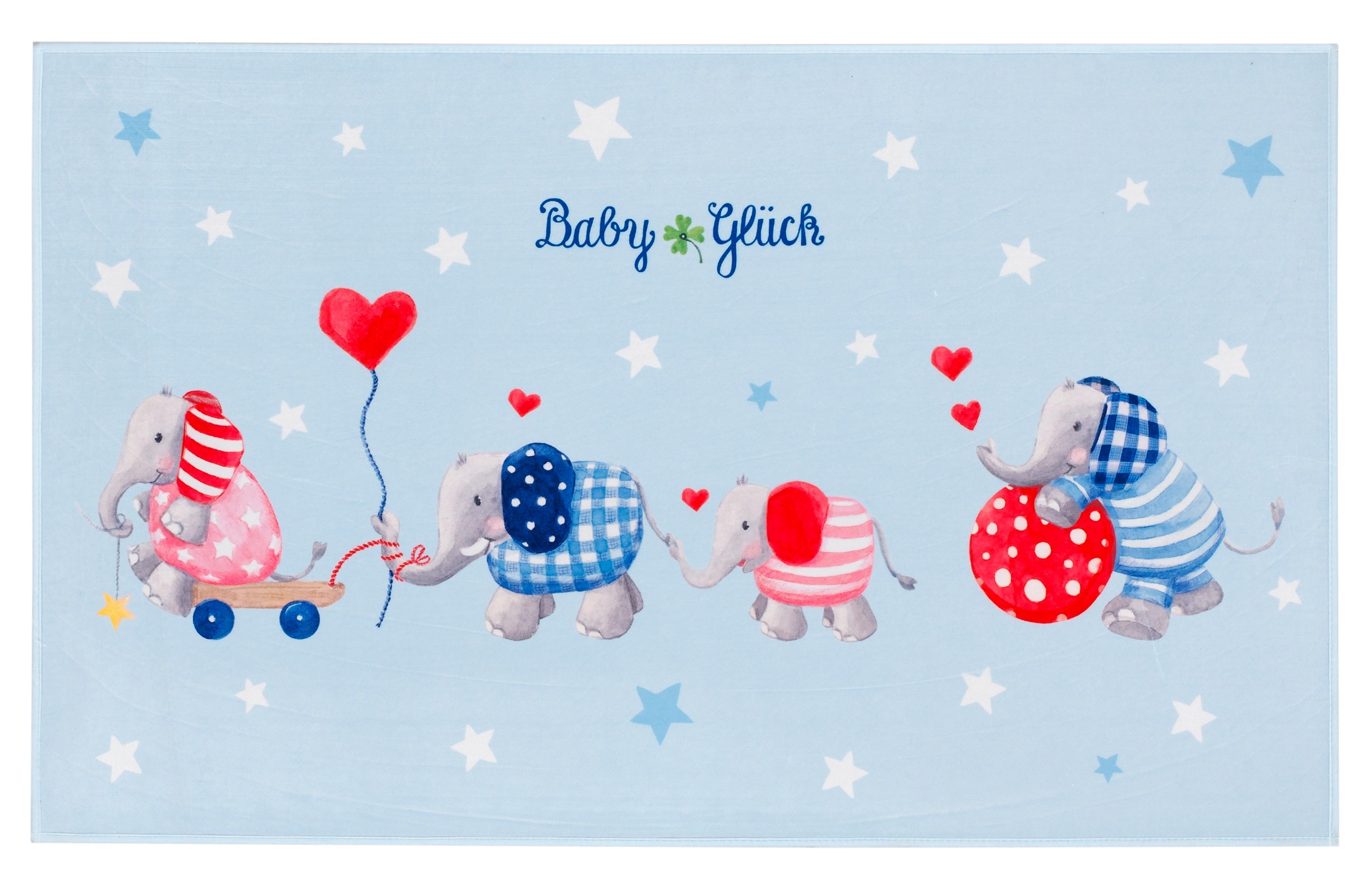 Kinderteppich Elefanten Blau/ Weiß Baby Glück 100x160 cm - Blau/Weiß, Trend, Textil (100/160cm)