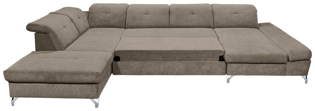 Ecksofa Melfi Graubraun U: 245 cm - Graubraun/Silberfarben, MODERN, Textil (245/350/168cm) - MID.YOU