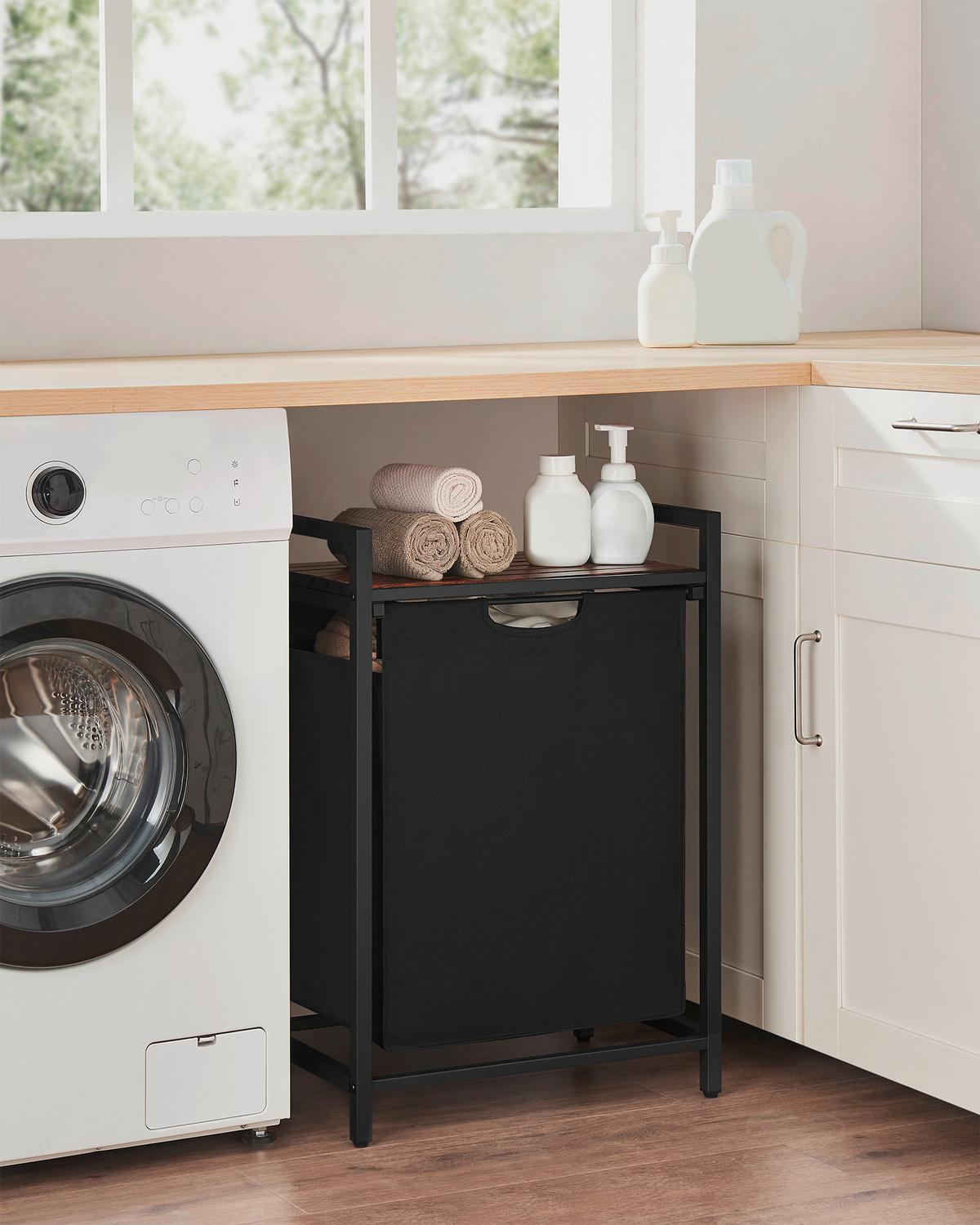 Wäschekorb Braun/Schwarz B: 50cm - Schwarz/Braun, Trend, Holzwerkstoff/Textil (50/72/33cm) - MID.YOU