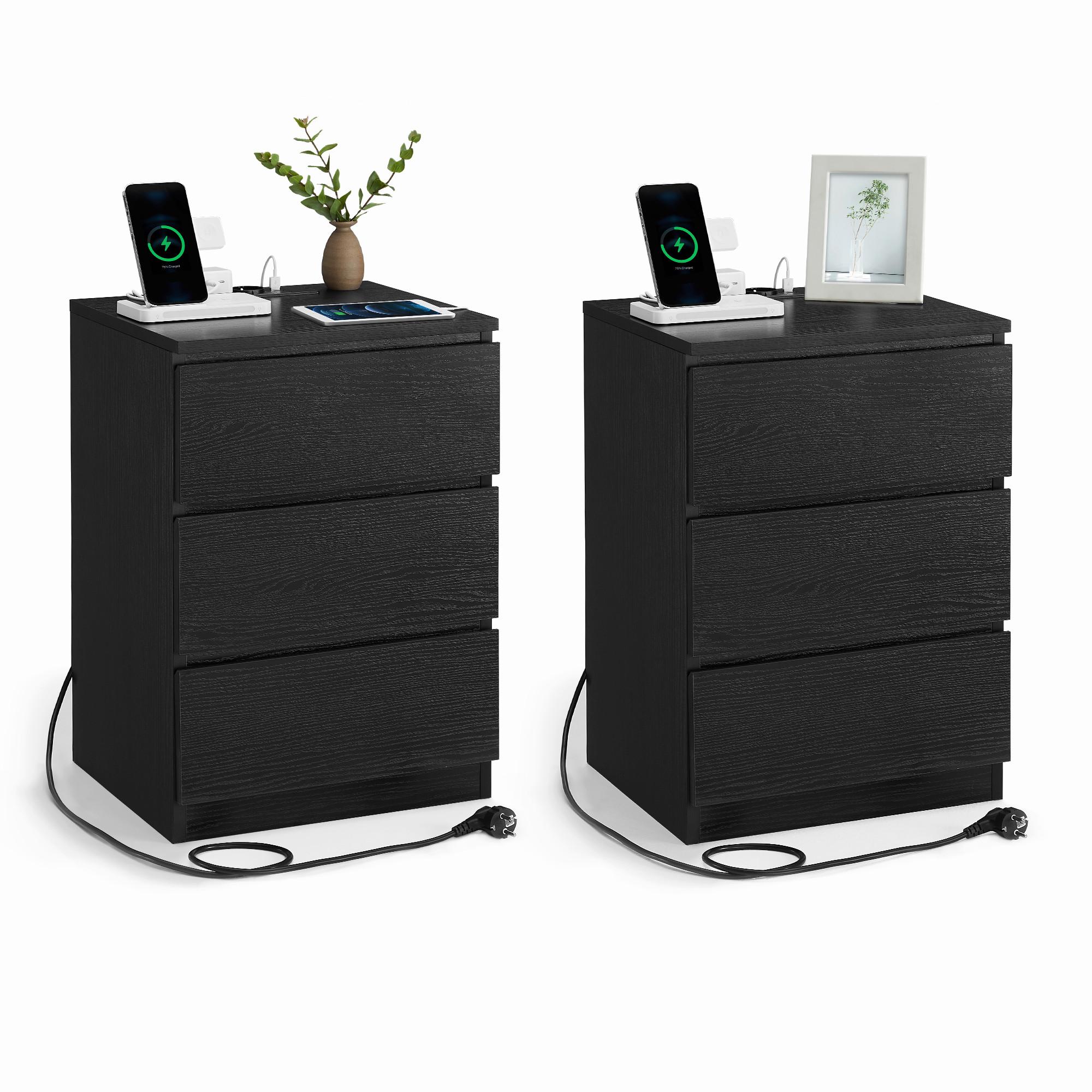 Nachtkästchenset Nightstand - Schwarz, MODERN, Holzwerkstoff (40/59/35cm) - MID.YOU