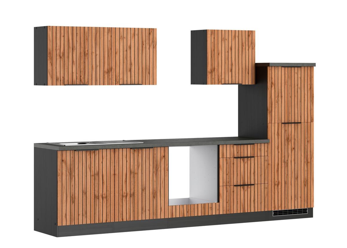 Küchenleerblock Liverpool Graphit/Eiche Dekor B: 300 cm - Schieferfarben/Eiche Wotan, Basics, Holzwerkstoff (300cm) - Held