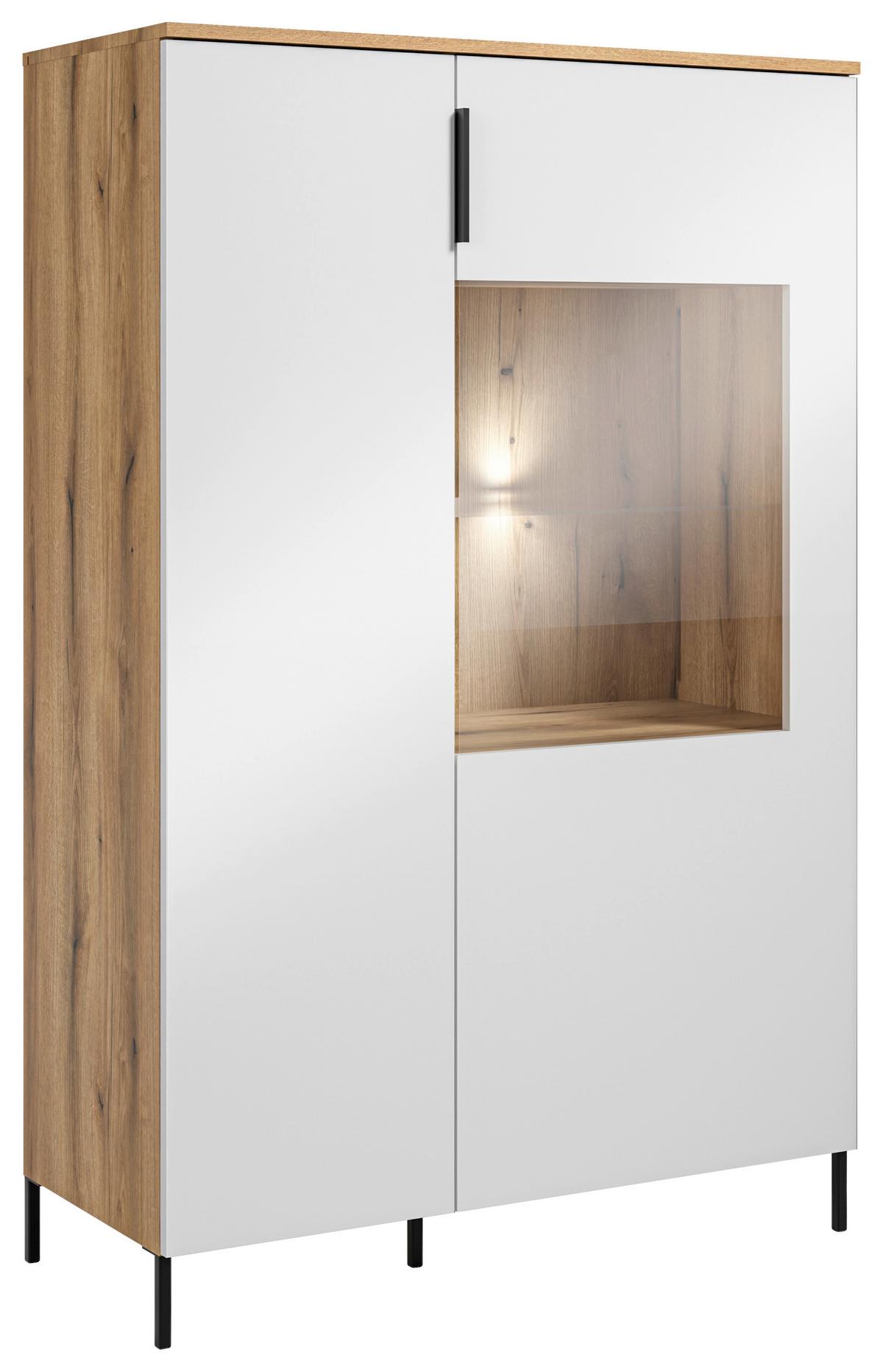Highboard Austin 90 cm Eichefarben/Glasfront Weiss - Eichefarben/Schwarz, Trend, Glas/Holzwerkstoff (90/140/40cm)