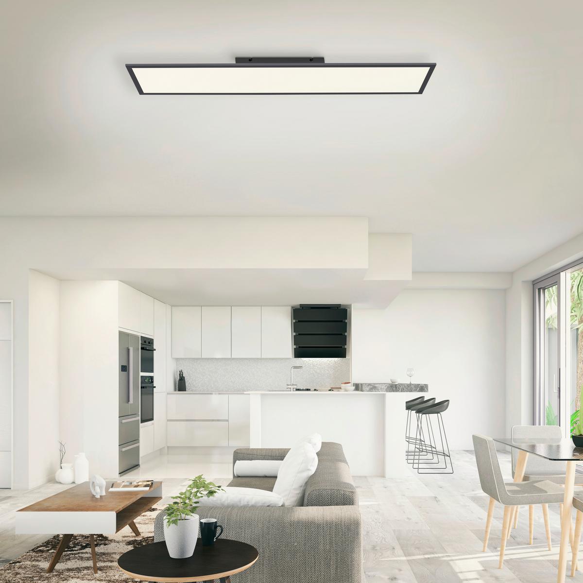 Led-deckenleuchte Flat L: 100 Cm Dimmbar Mit Fernbedienung - Schwarz, Basics, Kunststoff/Metall (100/25/5,3cm)