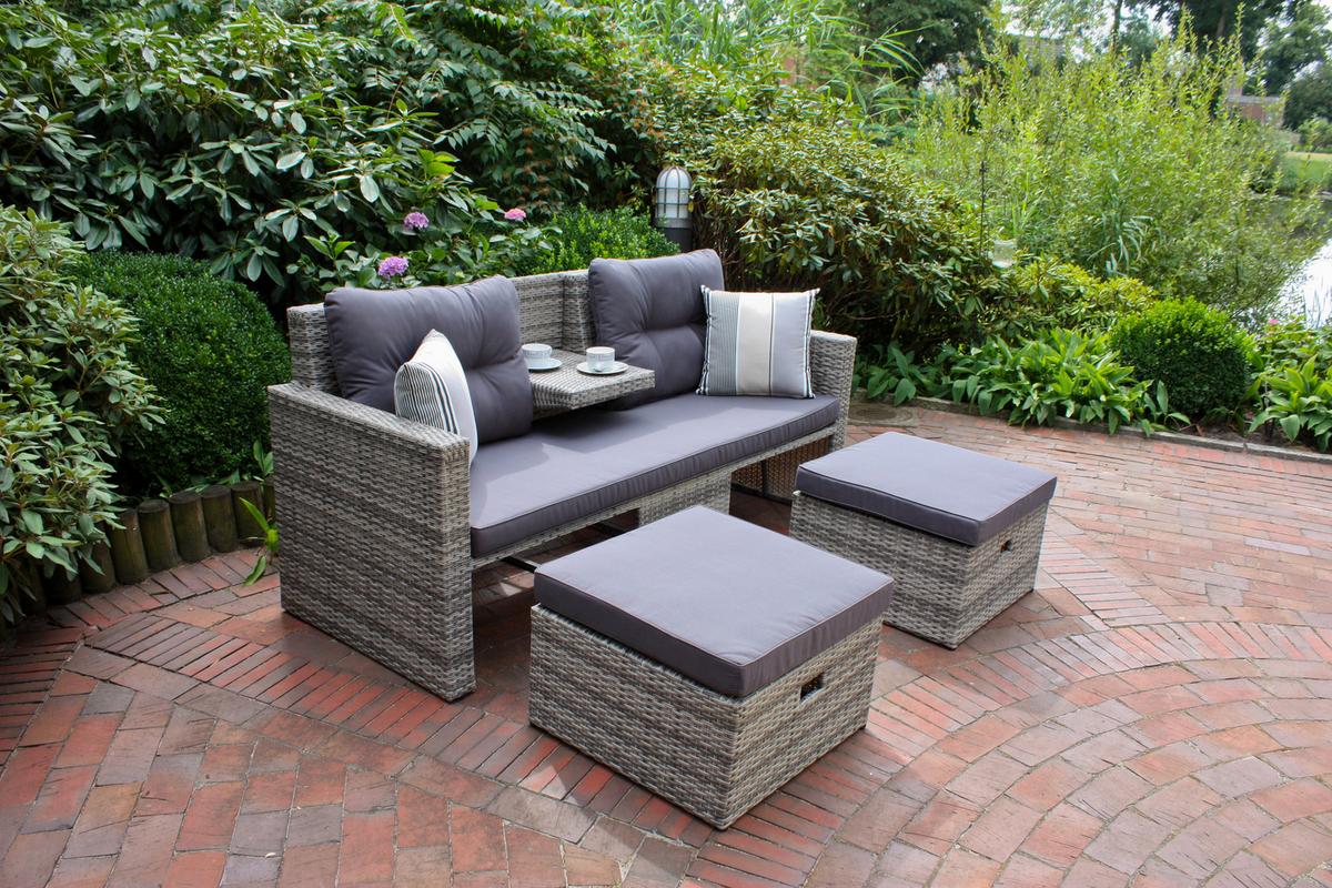 Loungegarnitur Valletta - Hellgrau/Schwarz, Basics, Kunststoff/Textil (180/86/75cm) - Gardenson