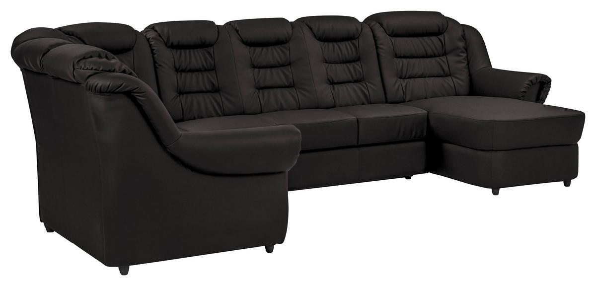 Wohnlandschaft Boston Schwarz Lederlook - Schwarz, KONVENTIONELL, Textil (216/333/165cm) - Livetastic