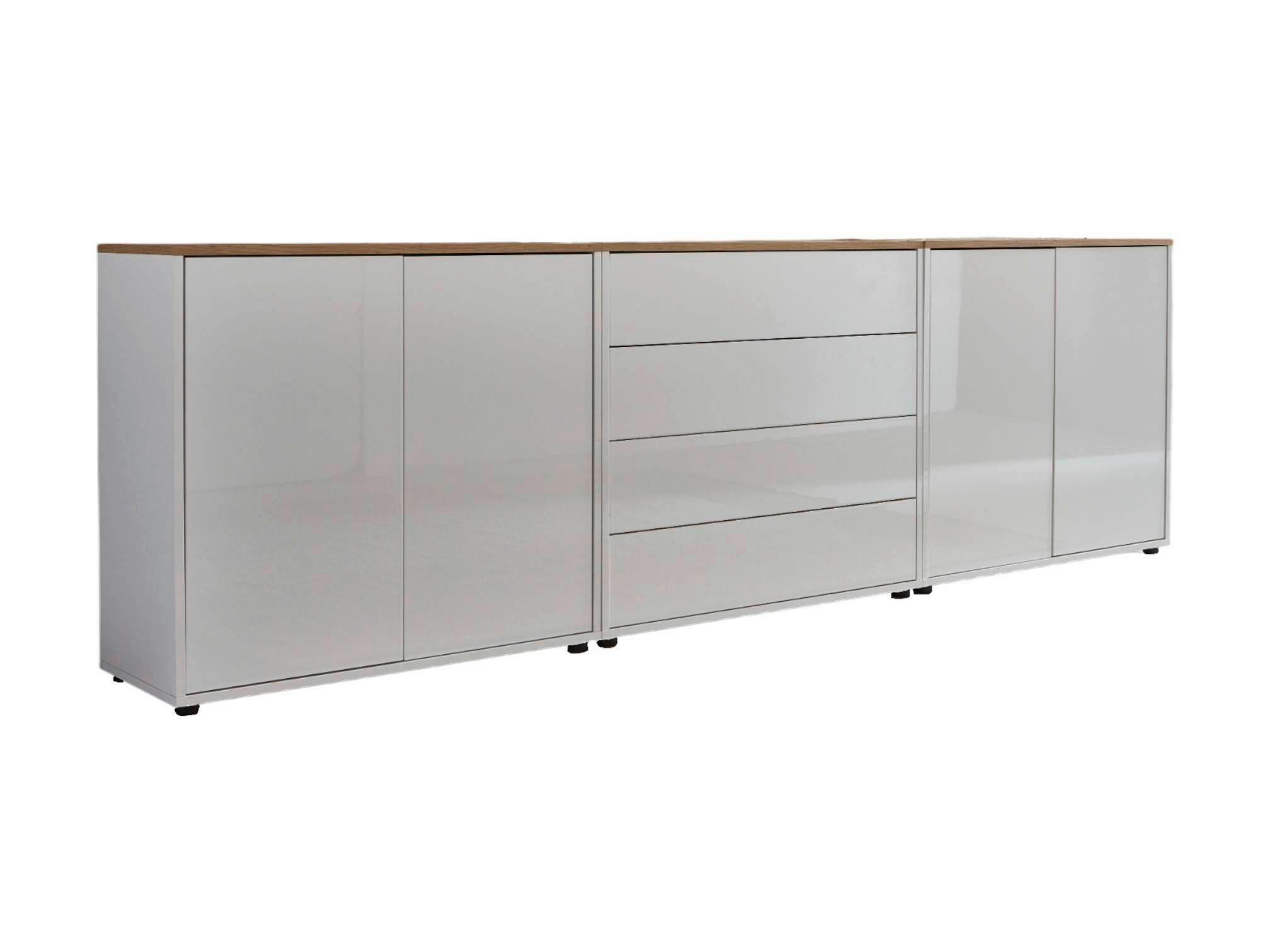 Sideboard Mailand5 B:237cm Weiß/eiche - Weiß Hochglanz/Schwarz, MODERN, Holzwerkstoff (237/73/33cm) - MID.YOU