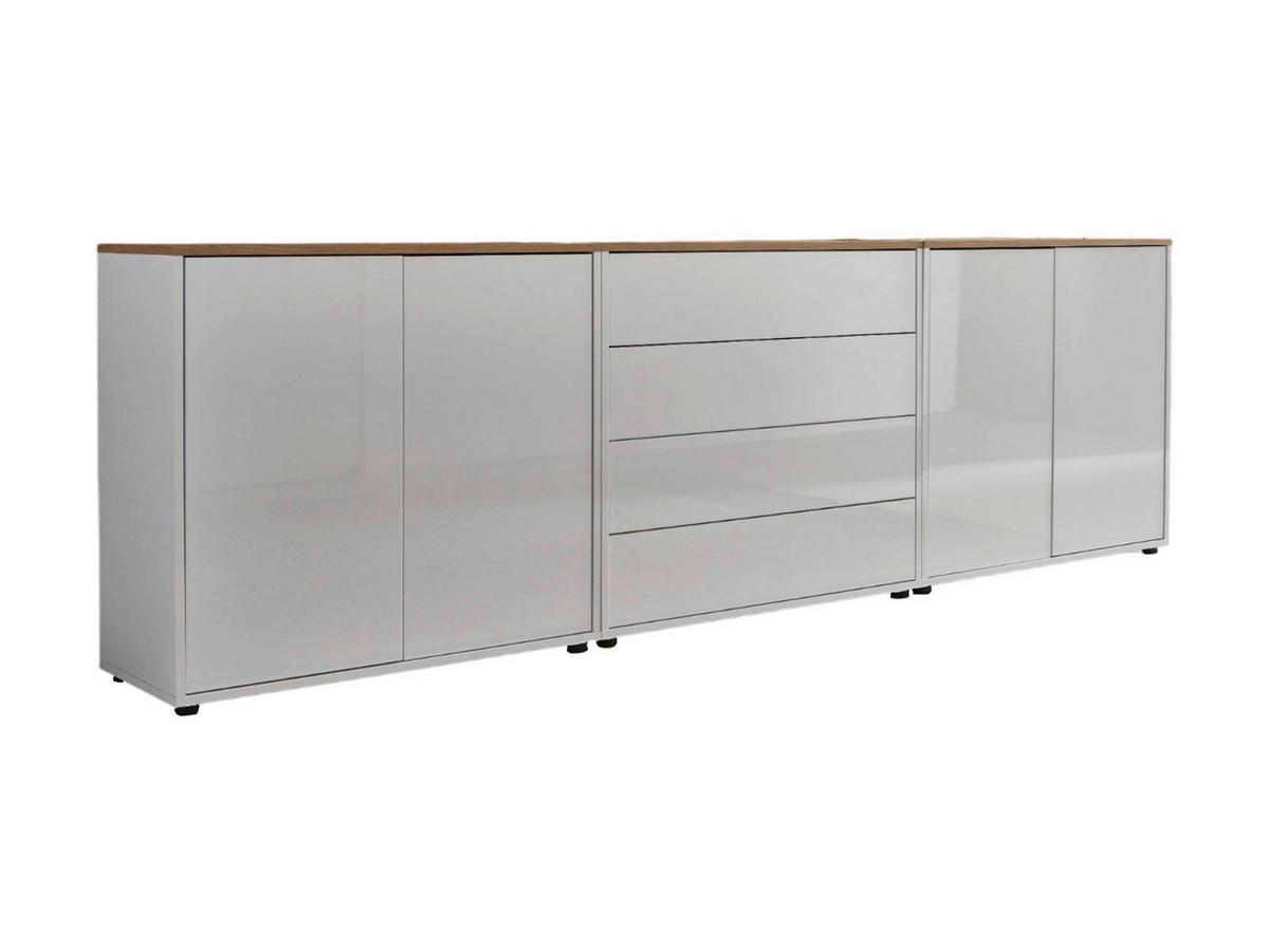 Sideboard Mailand5 B:237cm Weiß/eiche - Weiß Hochglanz/Schwarz, MODERN, Holzwerkstoff (237/73/33cm) - MID.YOU