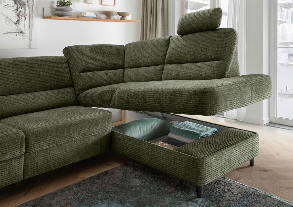 Ecksofa Cavoli Olivgrün Relaxfunktion S: 266x190 cm - Schwarz/Olivgrün, MODERN, Textil (266/190cm) - Livetastic