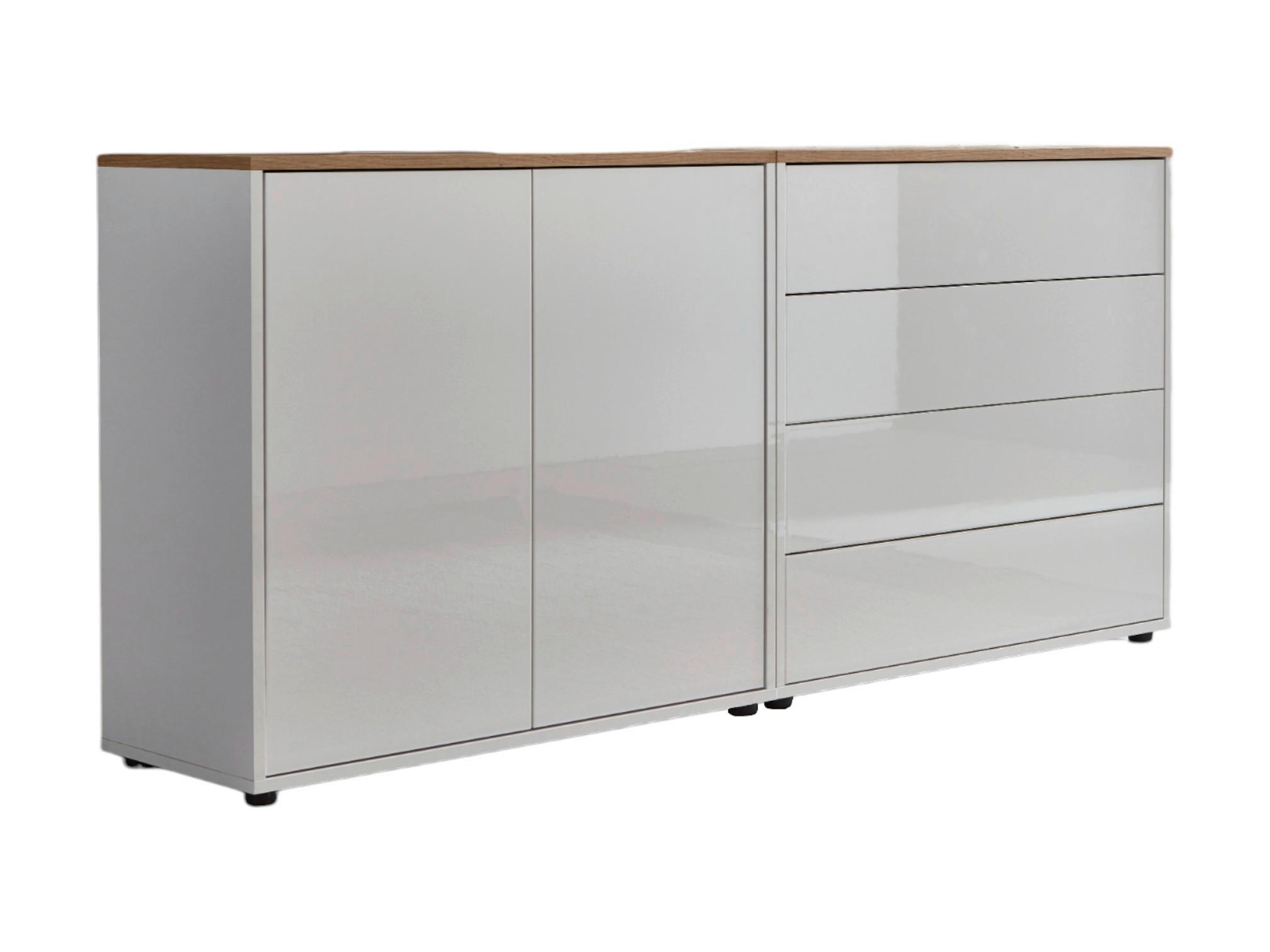 Sideboard Mailand3b:158cm Weiß/eiche - Weiß Hochglanz/Schwarz, MODERN, Holzwerkstoff (158/73/33cm) - MID.YOU
