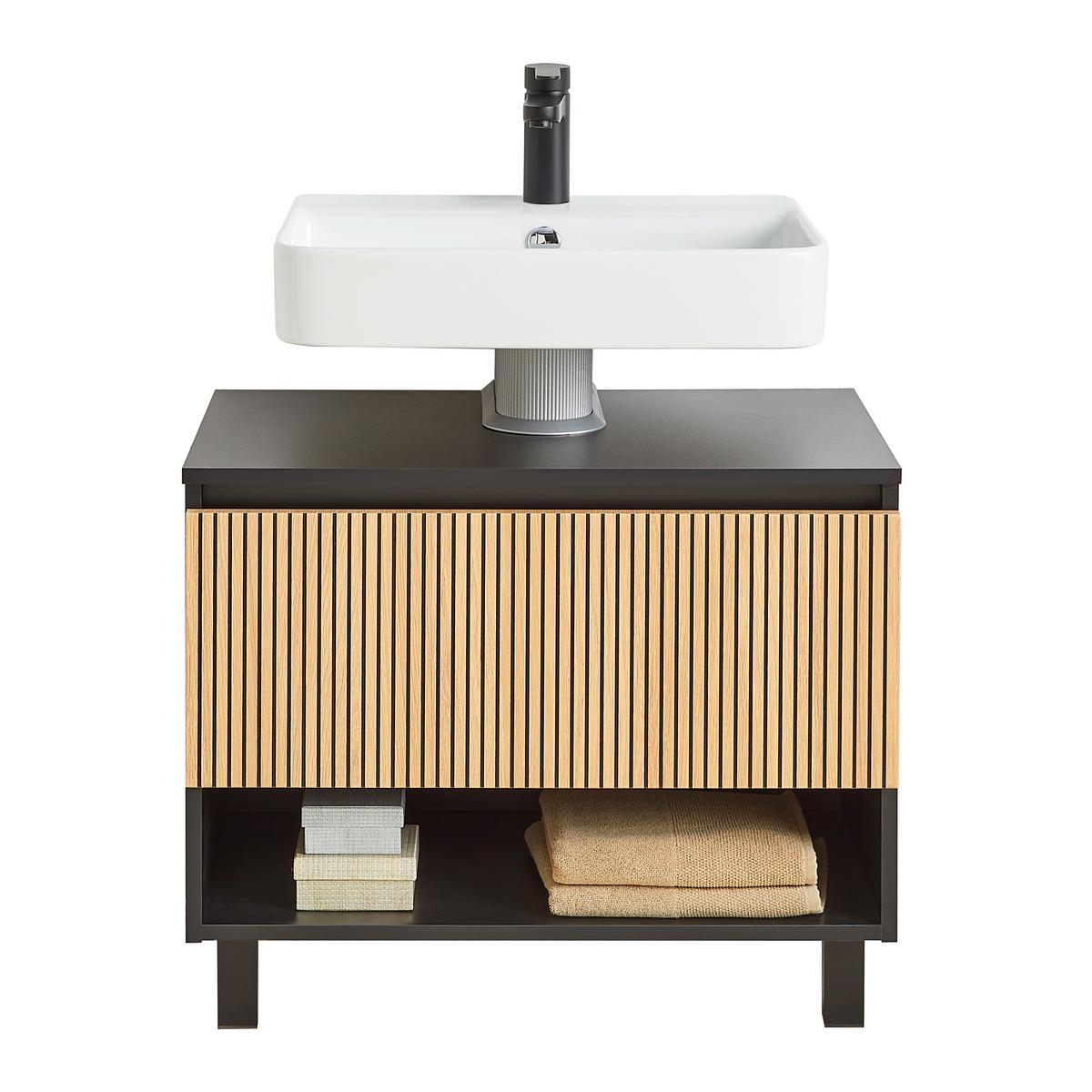 Skrinka pod umývadlo VENEZIA - čierna/farba duba, Lifestyle, kompozitné drevo (70/60/45cm) - Mömax