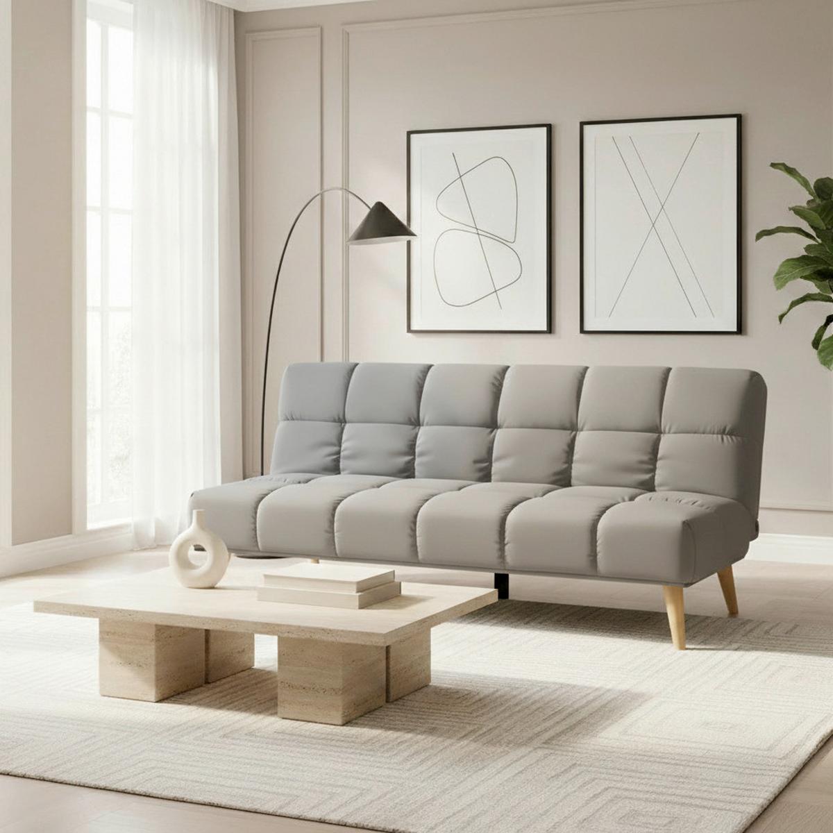 Rozkládací pohovka ALVA, tmavě šedá - tmavě šedá/přírodní barvy, Moderní, dřevo/textil (185/80/88cm) - Bessagi Home