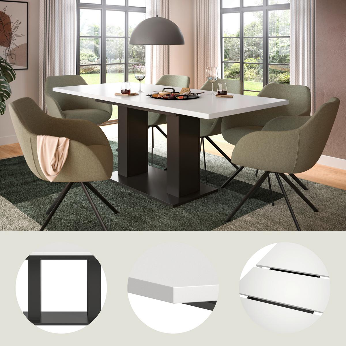 Ausziehtisch Marlon 150 Az Weiß/grau, B:150-190 Cm - Weiß/Grau, KONVENTIONELL, Holzwerkstoff (150-190/90/76cm) - MID.YOU