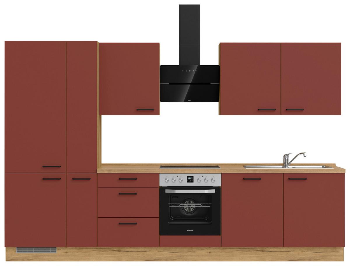 Küchenleerblock Easytouch High-Line, H11 Links - Eichefarben/Rot, MODERN, Holzwerkstoff (330cm) - Nobilia