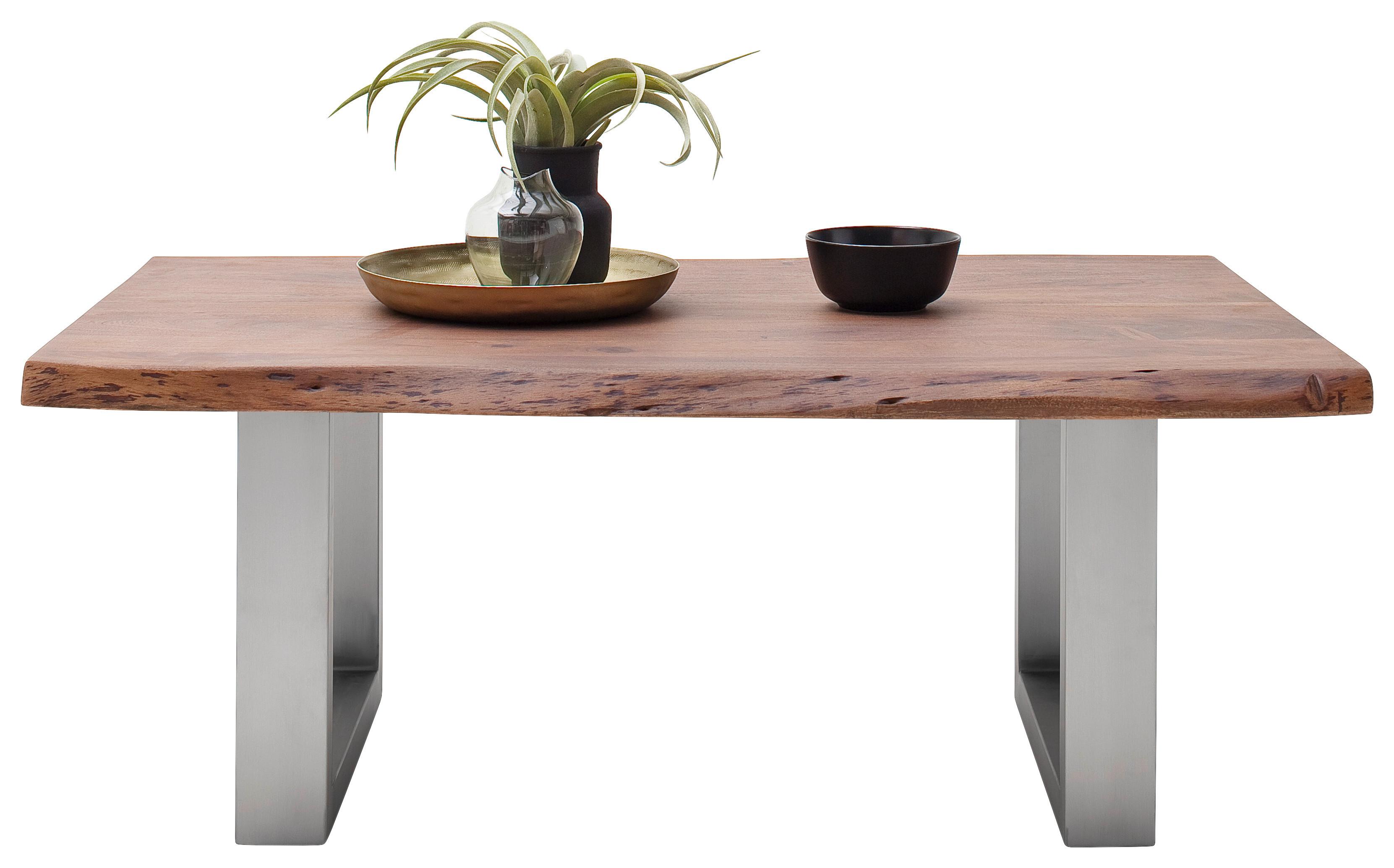 Couchtisch Holz Massiv Cartagena Walnuss/edelstahlf. - Edelstahlfarben/Walnussfarben, MODERN, Holz/Metall (110/45/70cm)