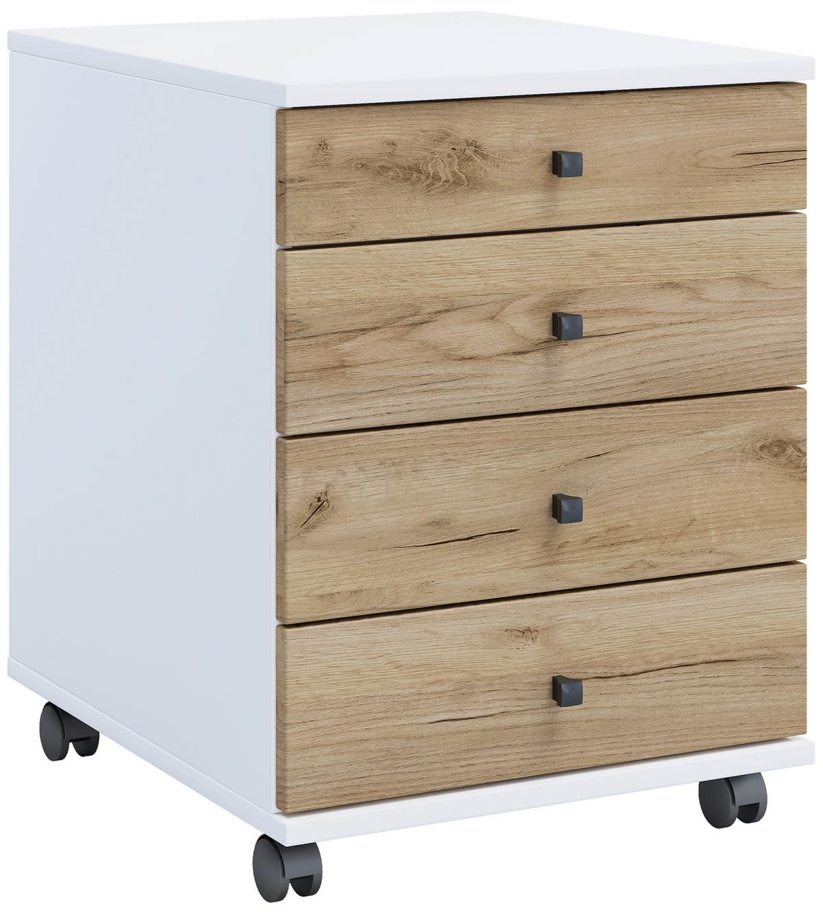 Rollcontainer Lona Weiß Honigeiche Dekor - Honigeiche/Schwarz, Design, Holzwerkstoff/Kunststoff (42/57/50cm) - MID.YOU