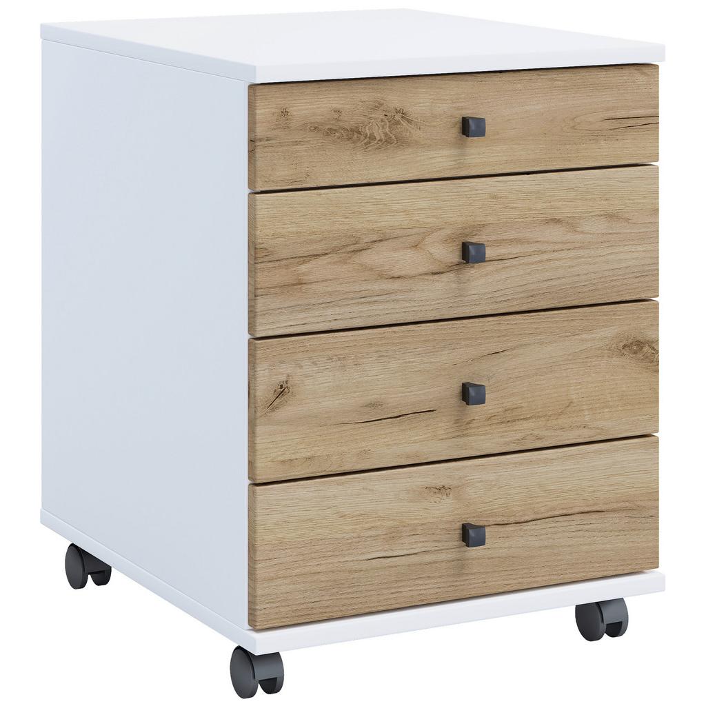 Rollcontainer Lona Weiß Honigeiche Dekor