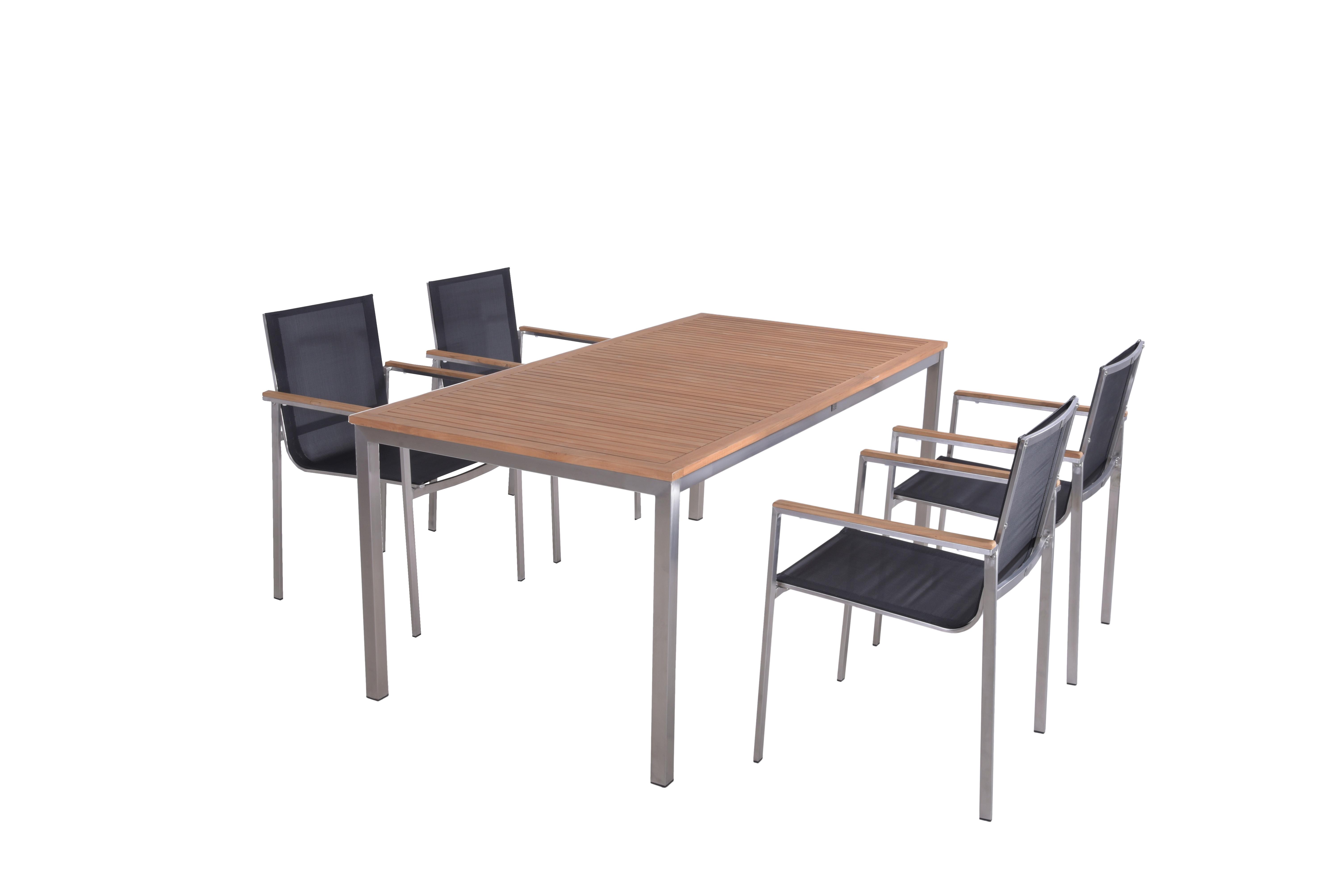 Gartentischgruppe Denver - Dunkelgrau/Silberfarben, Basics, Holz/Kunststoff (180/90/75cm) - Gardenson