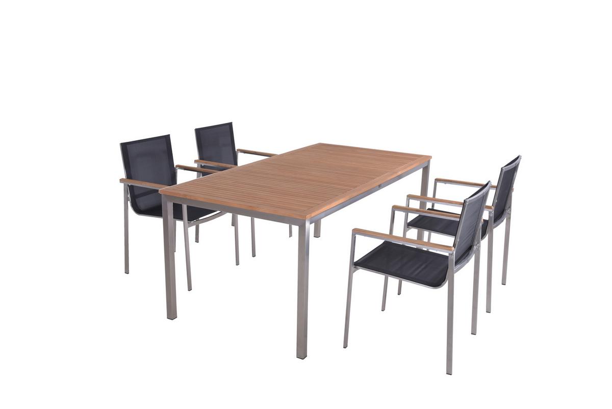 Gartentischgruppe Denver - Dunkelgrau/Silberfarben, Basics, Holz/Kunststoff (180/90/75cm) - Gardenson