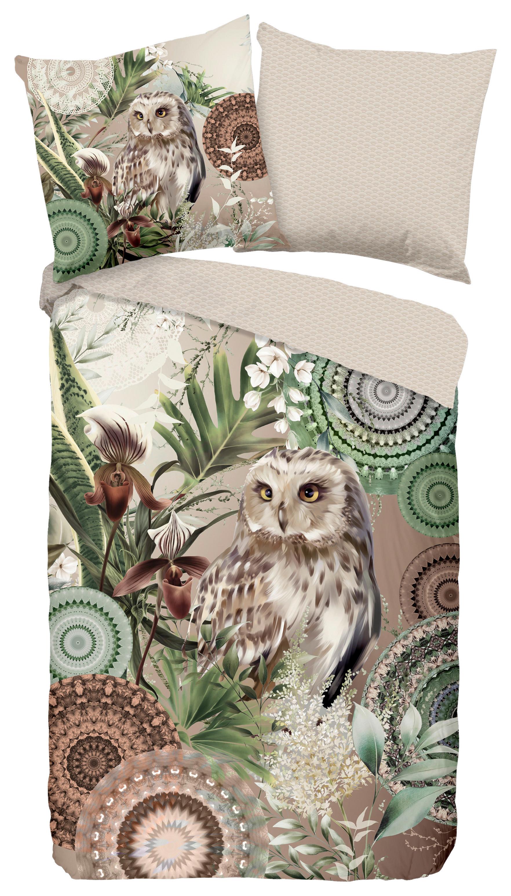 Wendebettwäsche Kirja Braun Grün Beige 155x220 cm - Beige/Braun, Design, Textil (155/220cm)