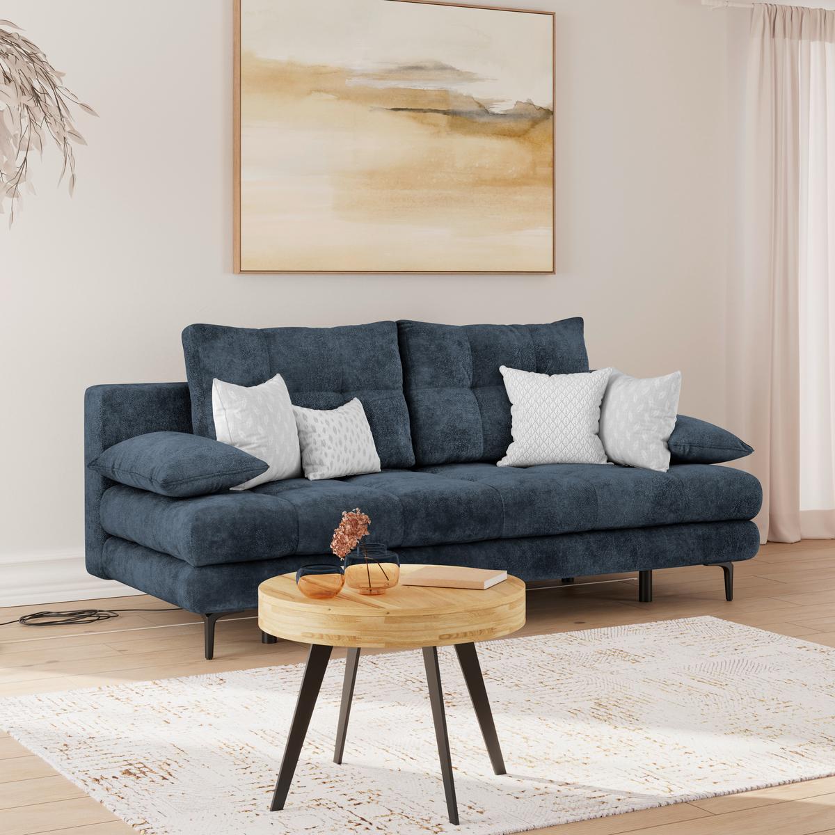 Schlafsofa Perla Dunkelblau B: 203 cm - Schwarz/Dunkelblau, KONVENTIONELL, Textil (203/94/96cm)