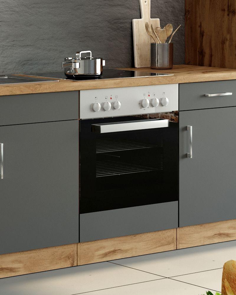 Herdumbauschrank B: 60cm Eiche Dekor/Grau + Arbeitsplatte - Anthrazit, MODERN, Holzwerkstoff (60/85/60cm) - Held