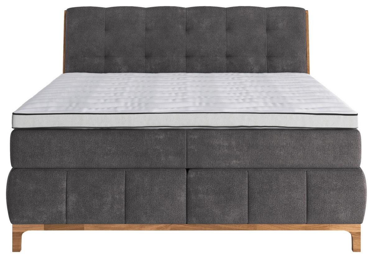 Boxspringbett Moon mit Topper 160x200 cm - Dunkelgrau/Eichefarben, MODERN, Holz/Holzwerkstoff (160/200cm) - MID.YOU