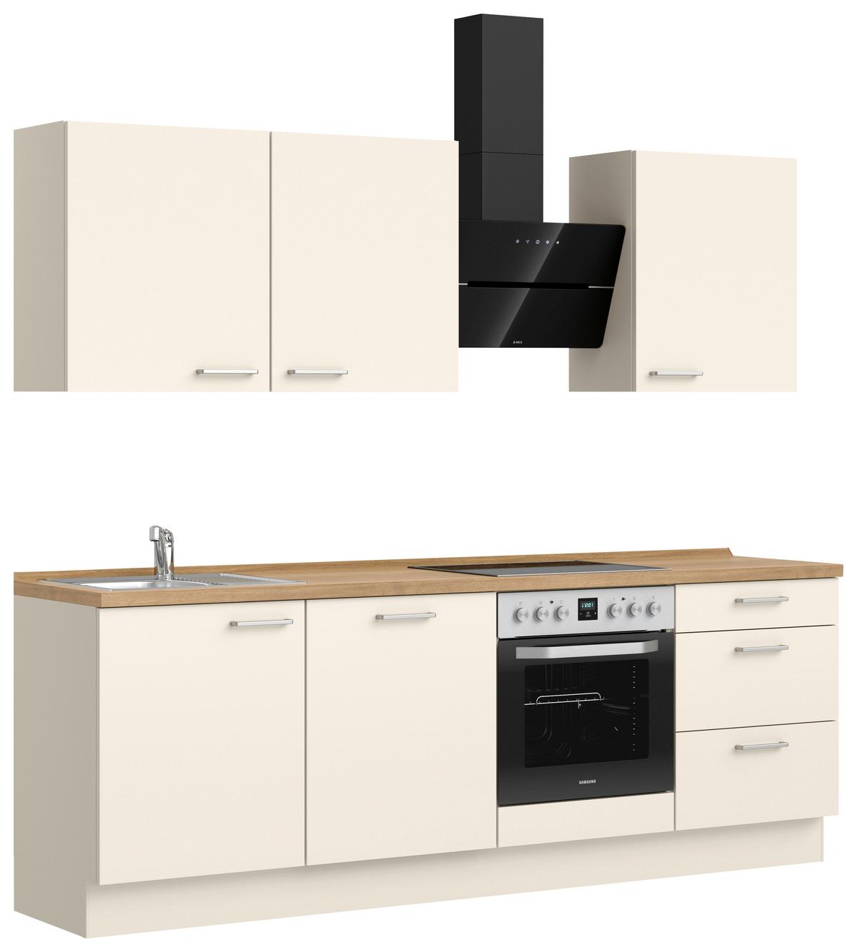 Kuchyňská linka 240 cm, magnoliová supermatná - barvy dubu/magnolie, Moderní, kov/kompozitní dřevo (240cm) - Nobilia