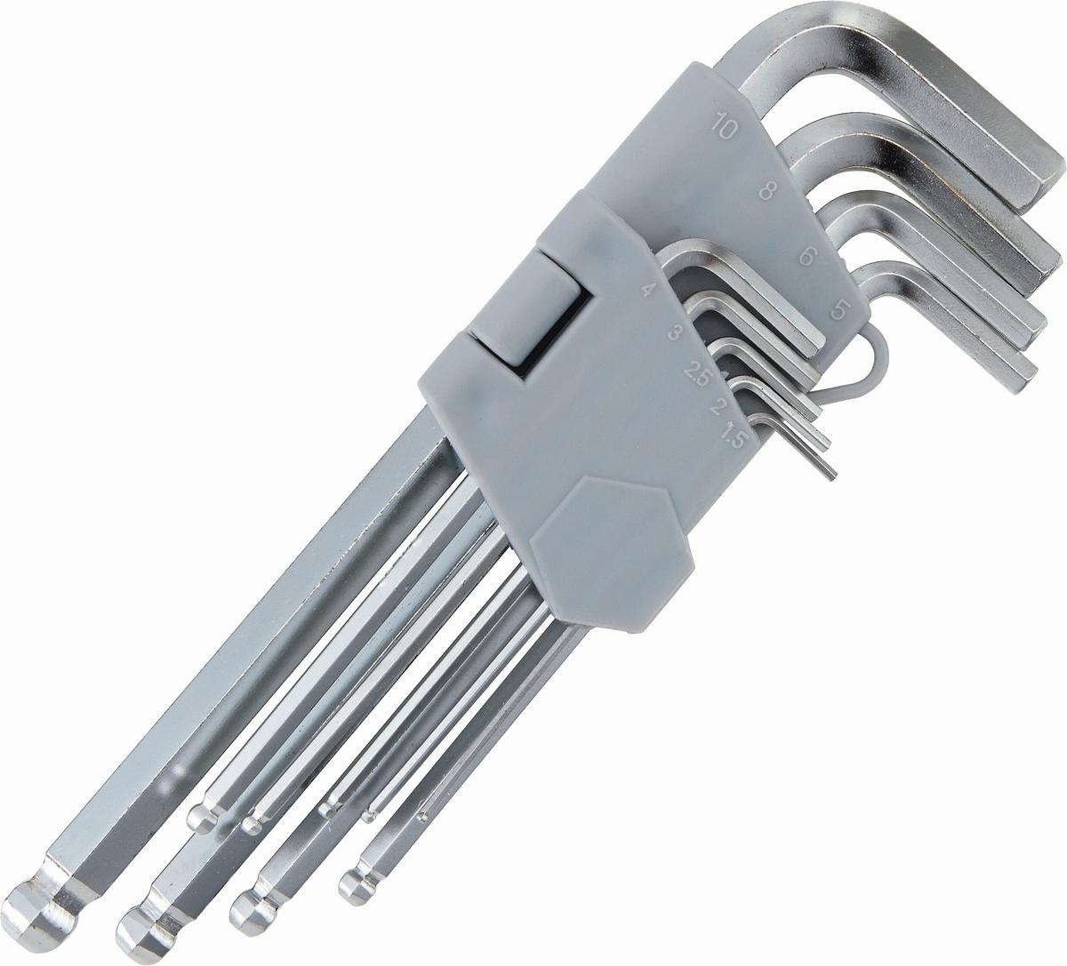 Inbus-Schlüsselsatz 9-Tlg. Kugelkopf, Klapphalter - Silberfarben, KONVENTIONELL, Metall