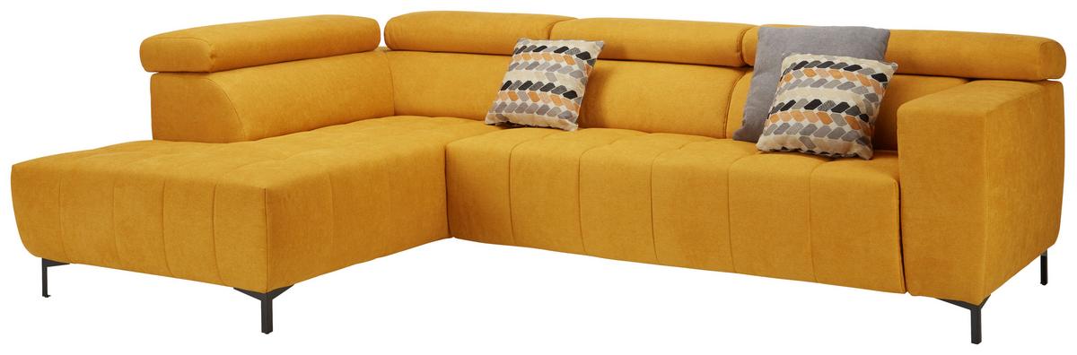 Rohová sedačka TARRAGONA, levá, žlutá, bez výsuvu - černá/žlutá, Moderní, textil (201/295cm) - Premium Living