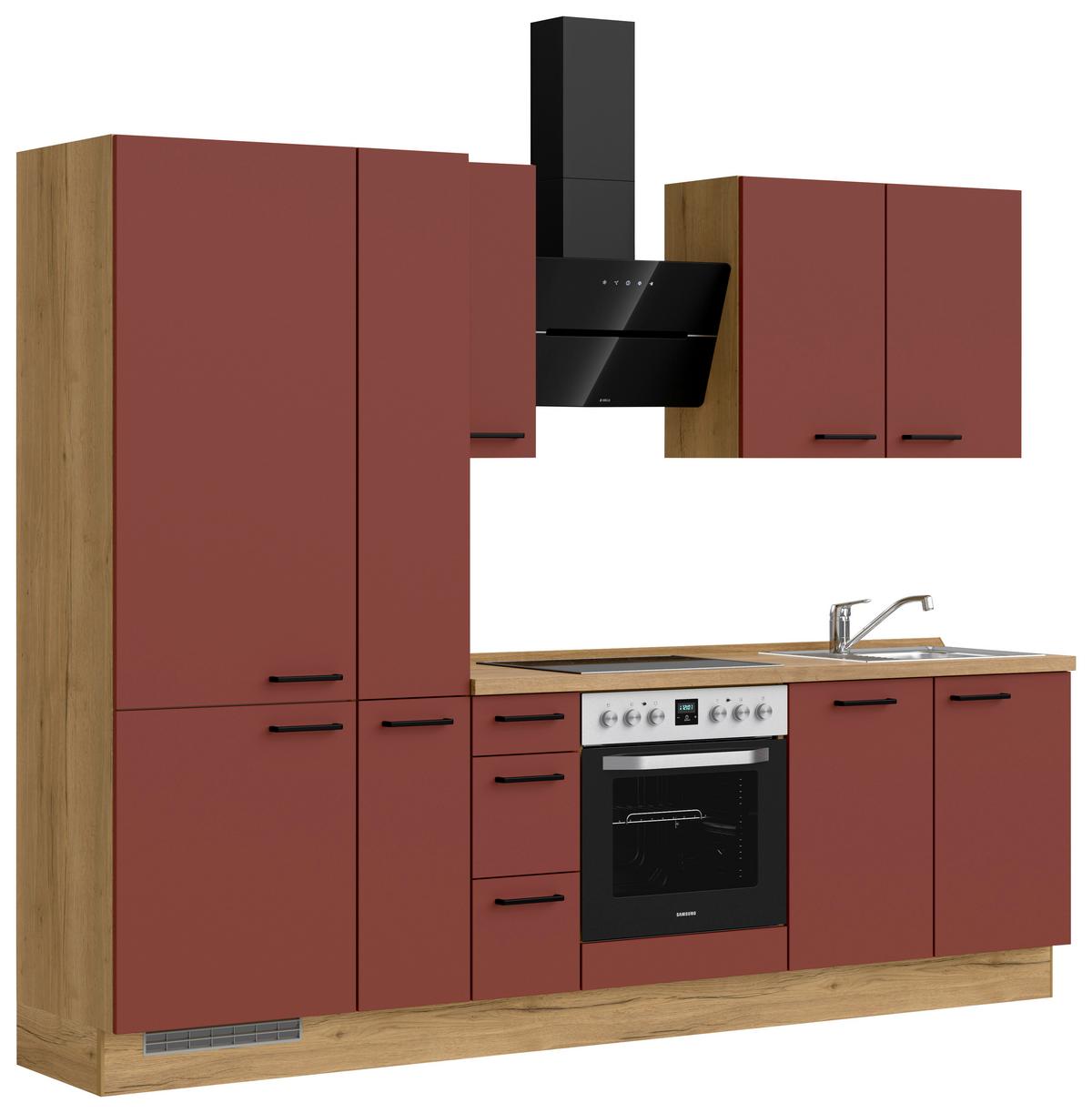 Küchenleerblock Easytouch High-Line, H3 Links - Eichefarben/Rot, MODERN, Holzwerkstoff (270cm) - Nobilia