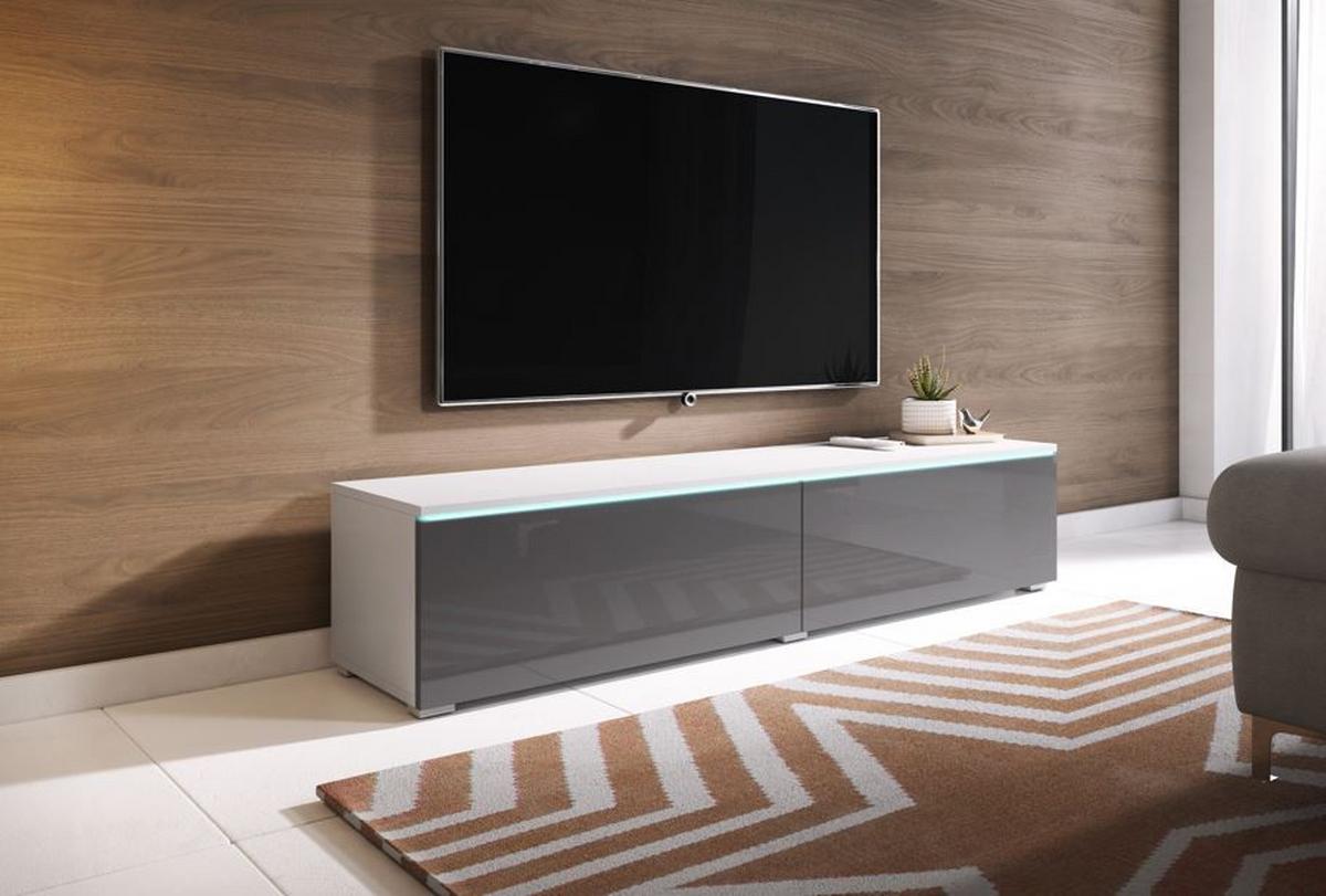 Nízka komod s LED biela matná/sivá VL - sivá farba s vysokým leskom/sivá, Lifestyle, kompozitné drevo/plast (140/30/33cm) - P & B