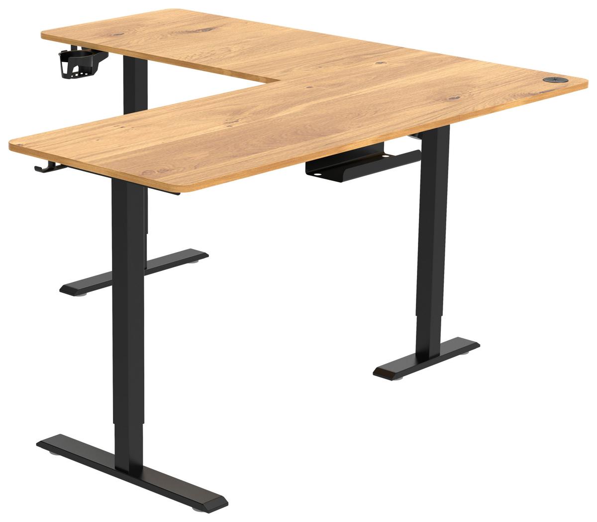 Eckschreibtisch Nimi Schwarz/Eiche L: 160cm - Plankeneiche/Schwarz, MODERN, Holzwerkstoff/Kunststoff (160/160/72-117cm) - Livetastic