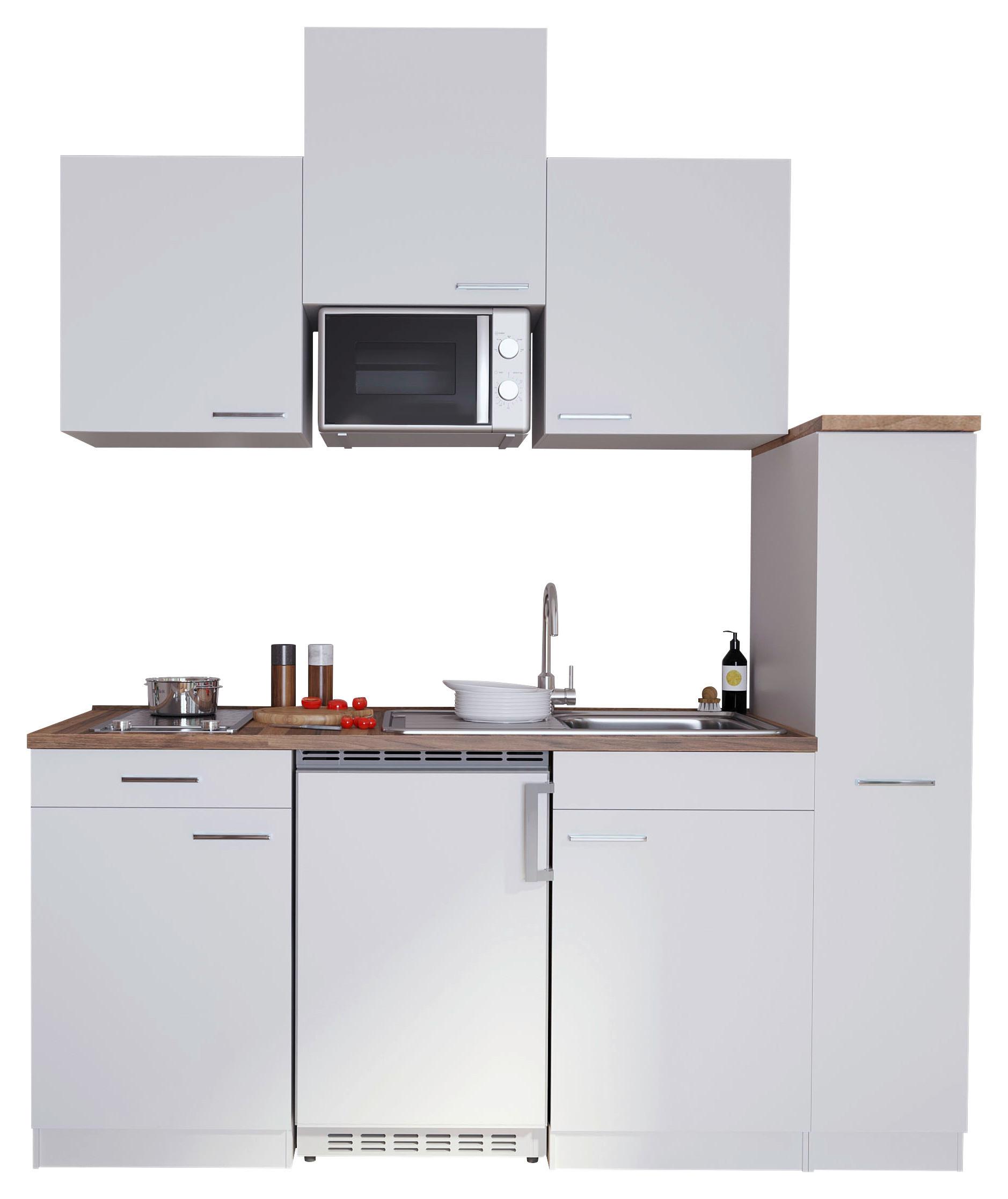Küchenzeile Economy mit Geräten 180 cm Weiß/Nussbaum Dekor - Nussbaumfarben/Weiß, Basics, Holzwerkstoff (180cm) - Respekta