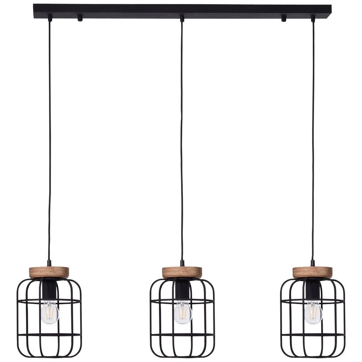 Hängeleuchte Gwen H: 142 Cm 3-Flammig, Braun/schwarz - Schwarz/Braun, Design, Holz/Metall (100/20/142cm) - Brilliant