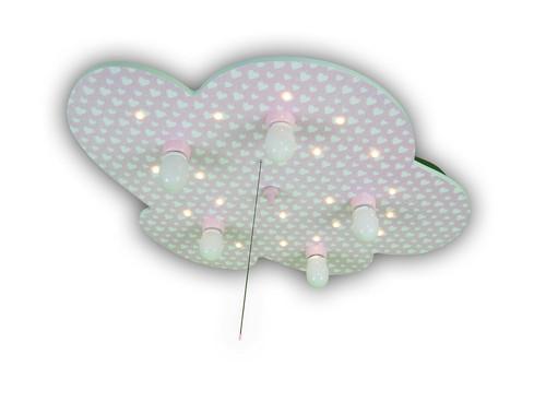 Kinderdeckenleuchte Miniherzen L: 74 cm mit Sternenhimmel - Weiß/Rosa, Trend, Holz (74/7/57cm) - Niermann
