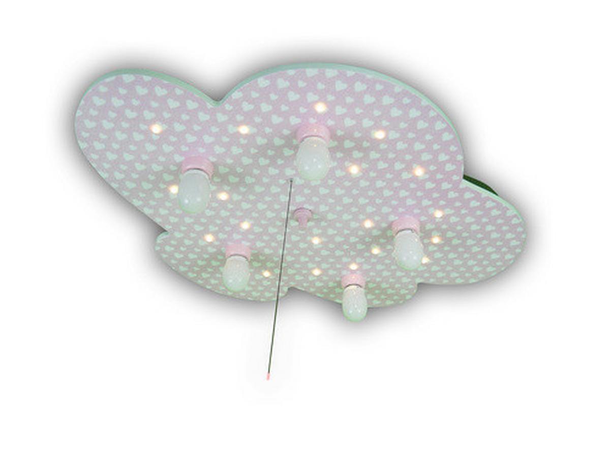 Kinderdeckenleuchte Miniherzen L: 74 cm mit Sternenhimmel - Rosa/Weiß, Trend, Holz (74/7/57cm) - Niermann