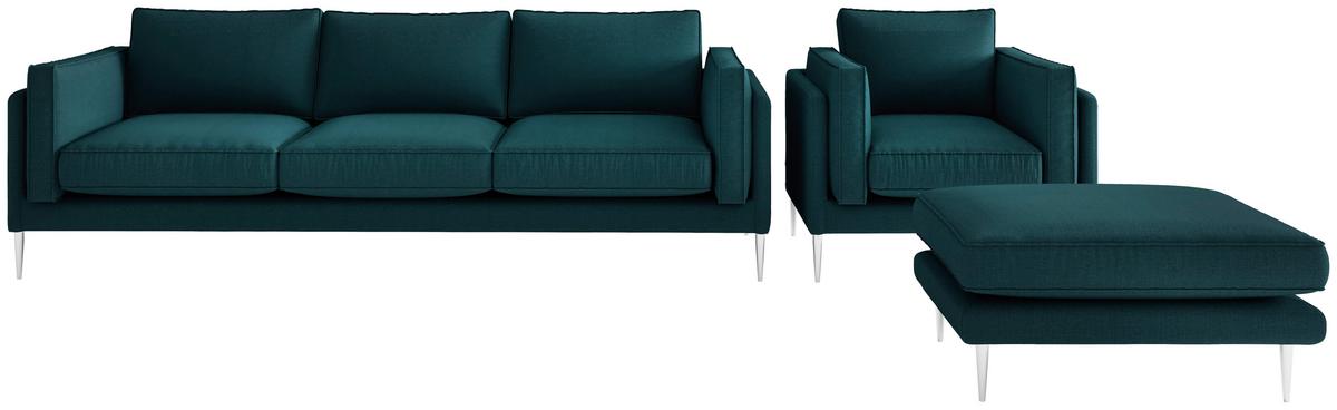 Sitzgarnitur Austin - Dunkelgrün/Edelstahlfarben, Design, Textil - Livetastic