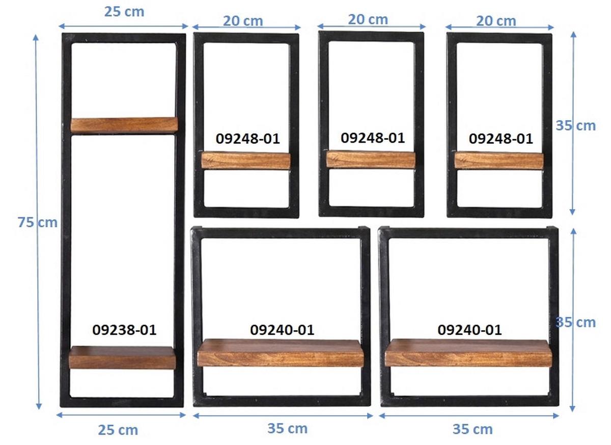 Wandregalset 6-tlg. Mangoholz B: 105cm - Schwarz/Naturfarben, Design, Holz/Metall (105/75/25cm) - MID.YOU