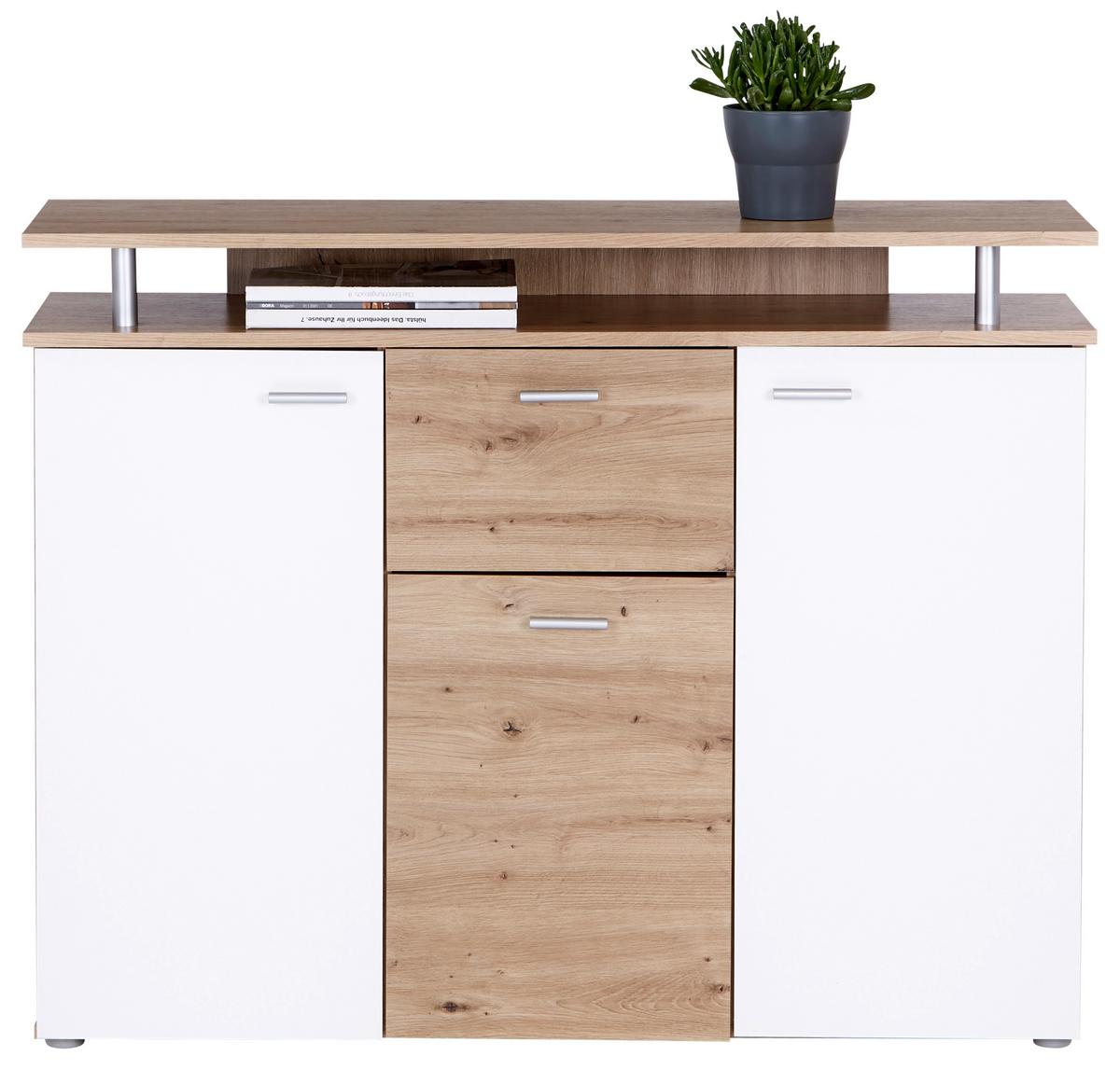 KOMODA LEON - bílá/dub artisan, Moderní, kompozitní dřevo/plast (117/92,3/38cm)
