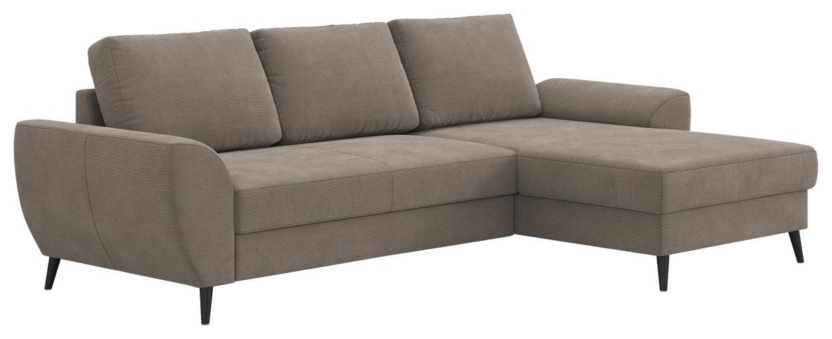 Ecksofa mit Bettfunktion Terra Cord taupe, B: 255cm - Taupe/Schwarz, Trend, Textil (255/154cm) - MID.YOU
